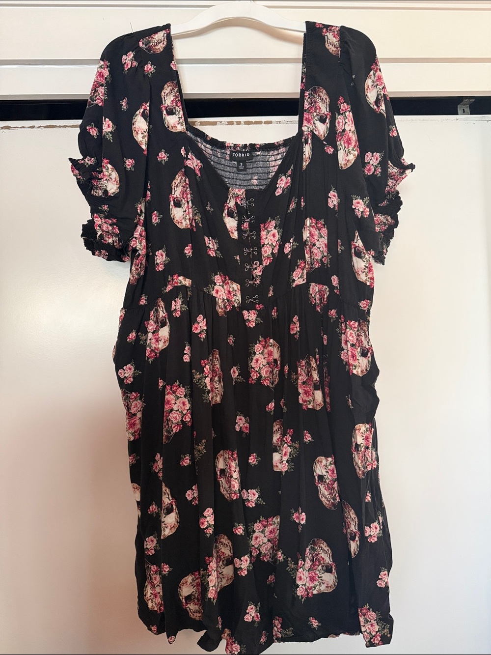 torrid Black dress with Pink Floral Skull Print